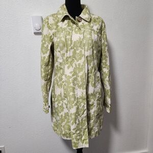 Eddie Bauer Green Floral Print Lightweight Trench Coat